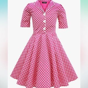 BLACKBUTTERFLY GIRLS PINK POLKA DOT VINTAGE INSPIRED DRESS 7/8